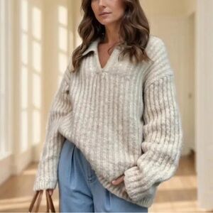 Elie Tahari Ribbed Polo Pullover Sweater